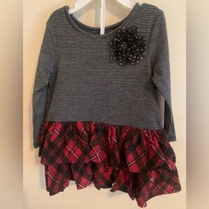 Marmellata Black and Red Striped Dress with Plaid Ruffle